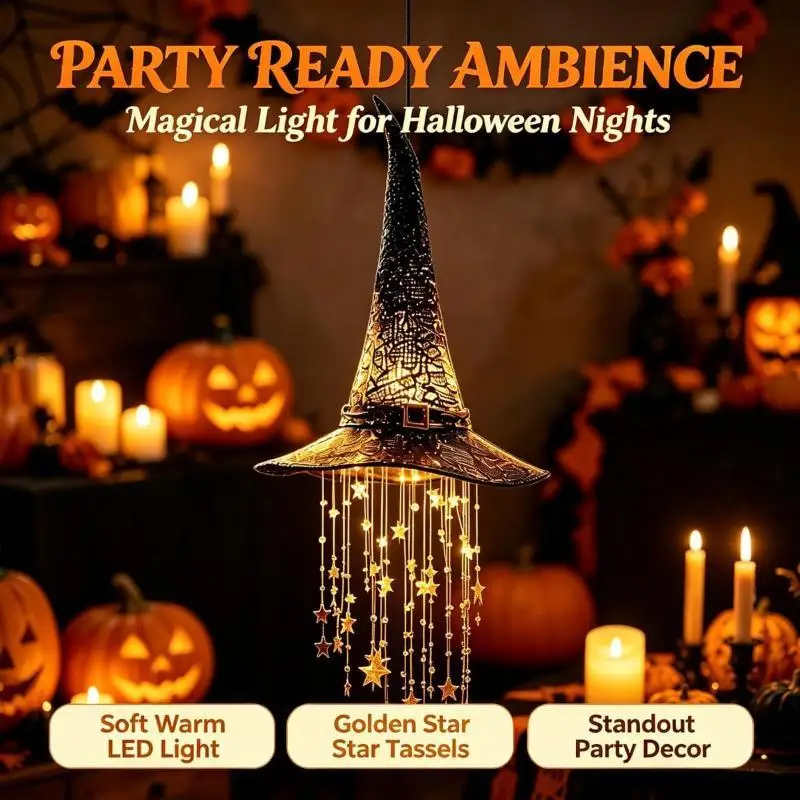 [F] Lighted Witch Hat Hanging Chime, Lighted Witches Hat | Create Instant Magical GlowCreate Instant Magical Glow