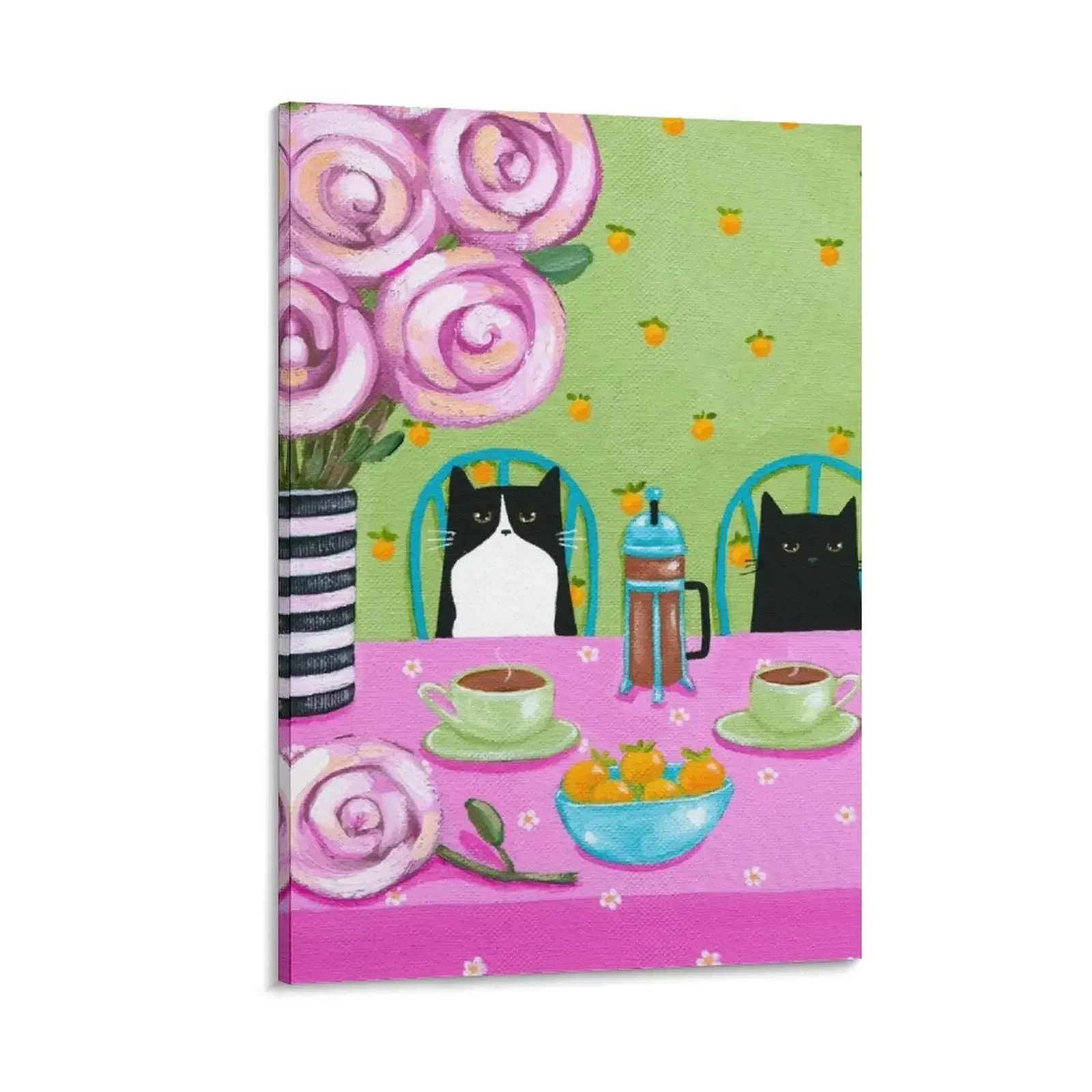 

French Press Coffee Cats Canvas Painting decorative items for home canvas wall art korean room decor japanese room decor