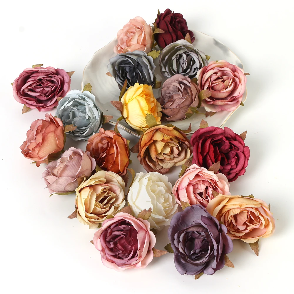 5/10Pcs Peony Artificial Flowers Heads 5cm Fake Flowers for Home Decor Marriage Wedding Decorations DIY Craft Wreath Accessories