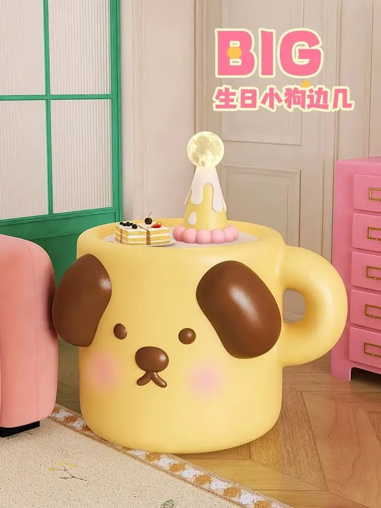 Dopamine Dog Tea Cup Coffee Table Creative Tea Table Living Room Home Side Table Storage Rack Mobile Cute Sofa Side Cabinet