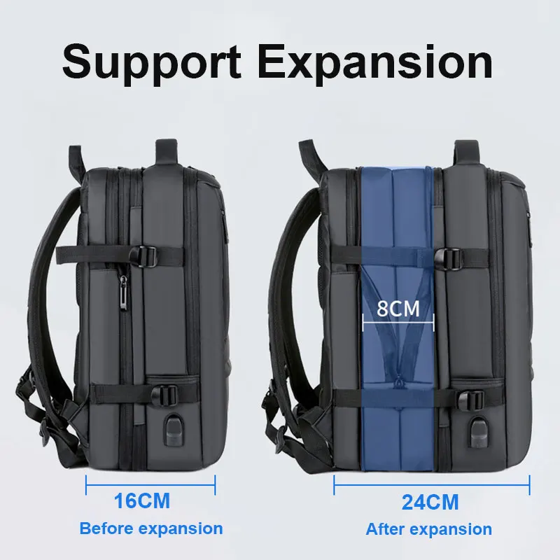 Men's Expandable Backpack Large Capacity Man Business Trip Laptop Backpacks Waterproof Travel Multifunctional Bag with USB Port
