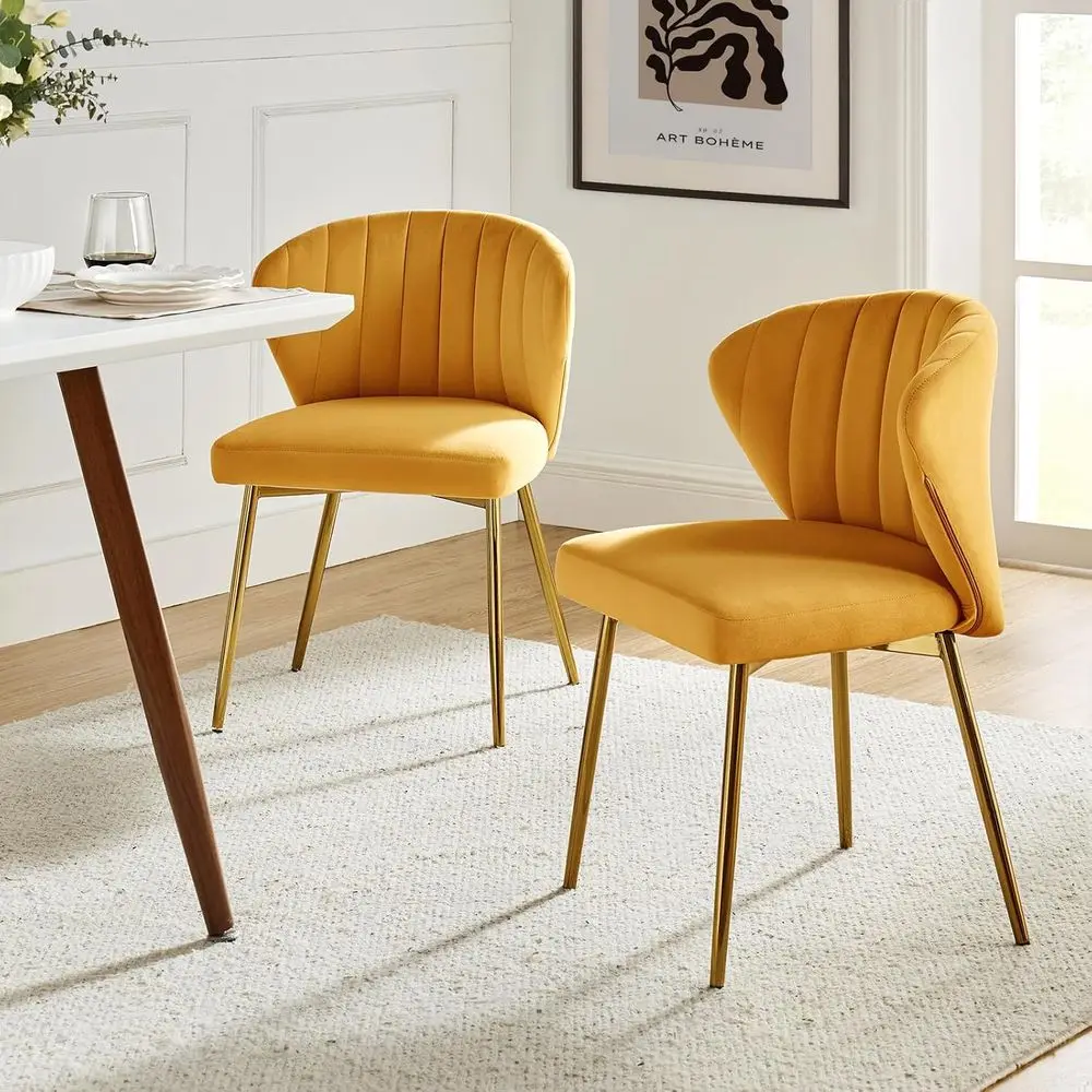 Accent Chairs Set o 2, Glam Velvet Side Chairs with Gold Legs, -Century Upholstered Dining Chairs or Living Room, Kitchen, Bedro