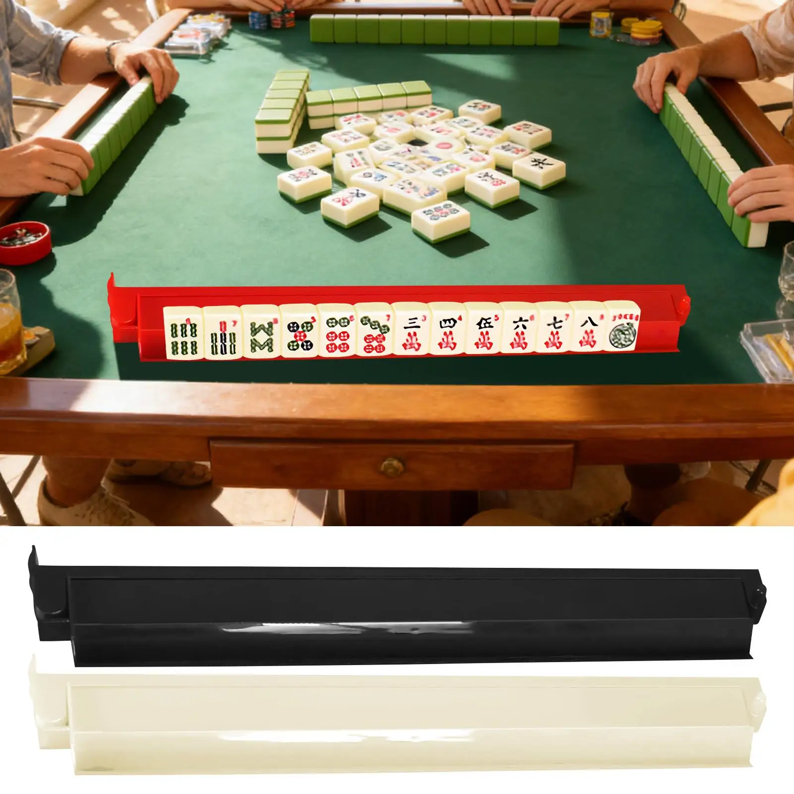 Mahjong Rack And Pusher 4-piece Dominoes Game Stands Majiang Tile Holder For Home House Travel Club Holiday Festive