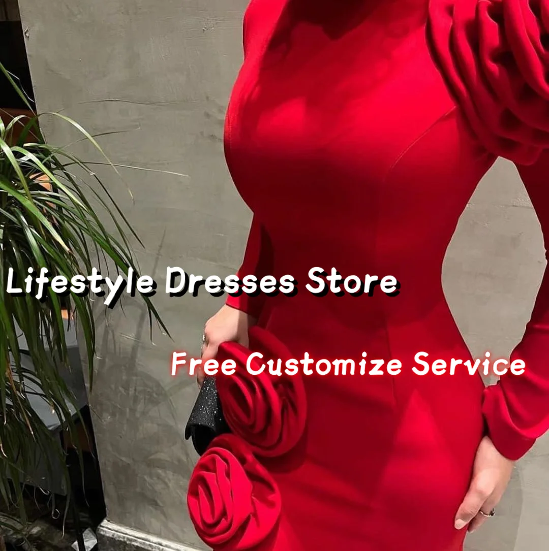 Customized Red Crepe Exquisite Evening Dresses 2024 Long Sleeves Side Slit Wedding Guest Party Gown vestidos de festa