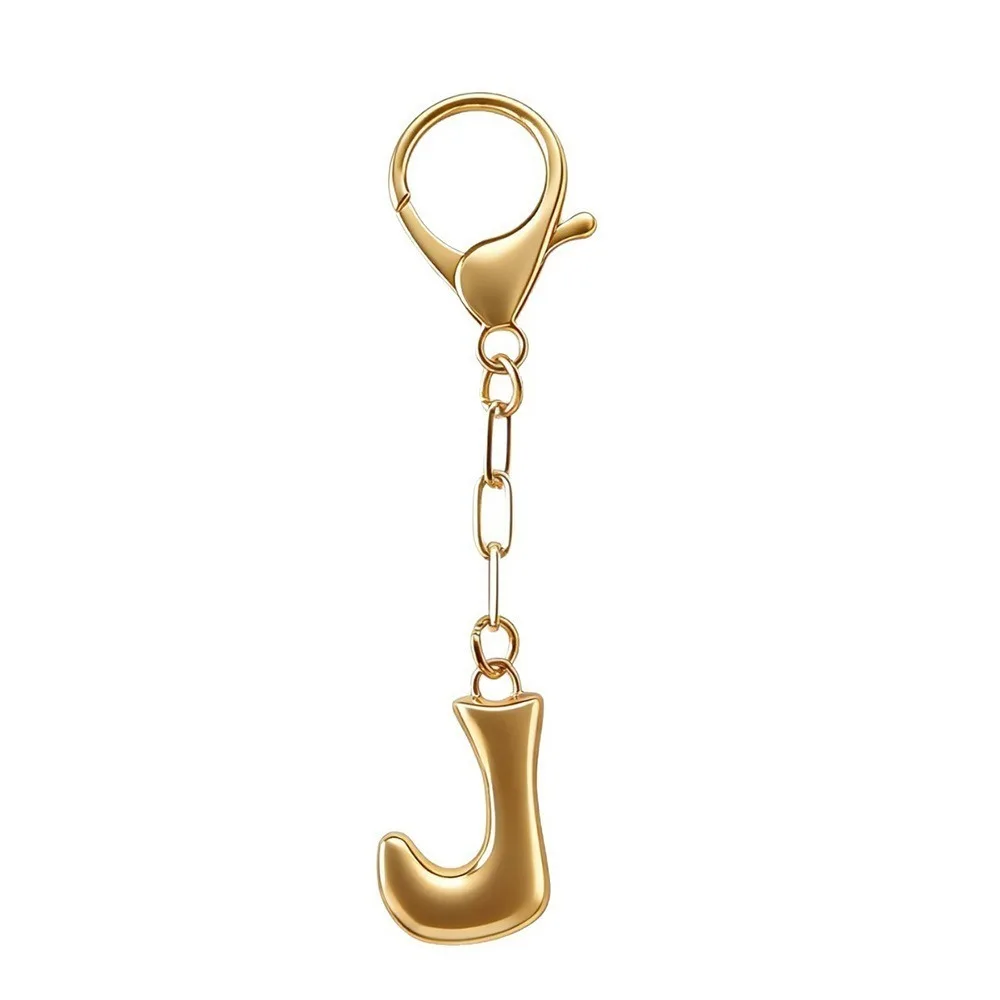 Simple Gold Color 26 Letters Key Chains Bubble Letter Metal Initial Letter Key Chains Lobster Buckle Alphabet Key Chains Handbag