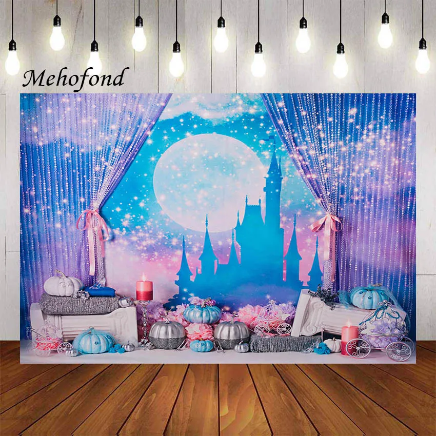 

Mehofond Photography Background Castle Pumpkin Carriage Princess Girl Birthday Party Cake Smash Decoration Backdrop Photo Studio