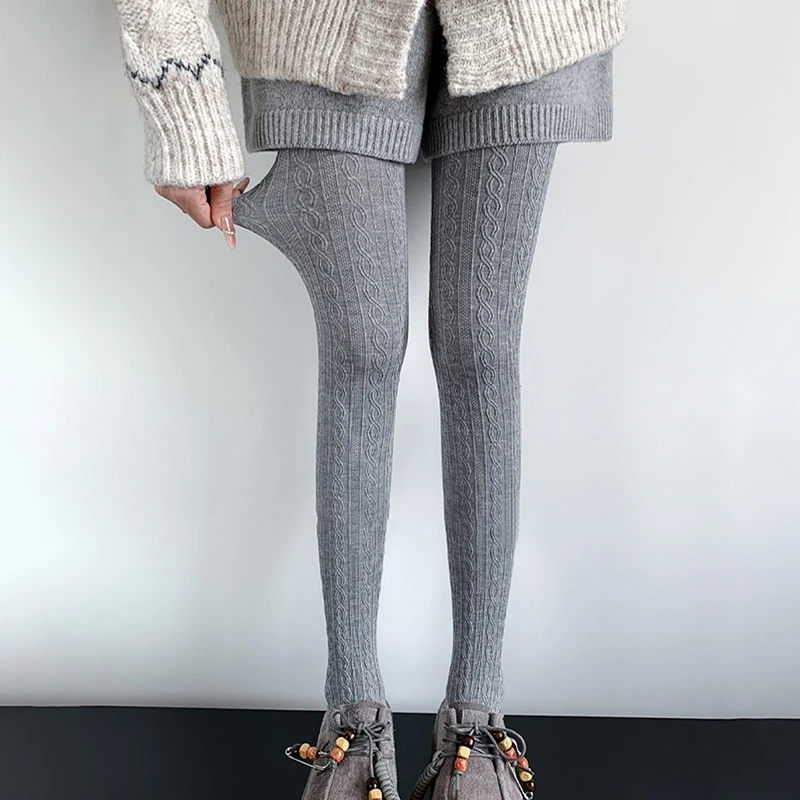 Women Cable Knit Tights Warm Thick Full Length Pantyhose Stretchy Solid Hosiery for Daily Wear