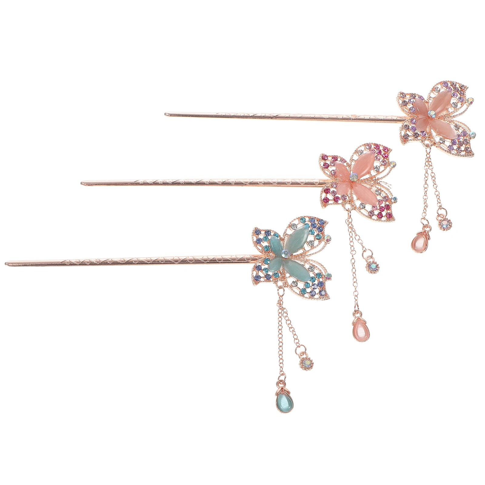

3pcs Retro Hairpin Step Shaking Accessories Alloy Butterfly Stick Bun Pins Girls Hair Chopsticks Decorative Sticks Long Hair