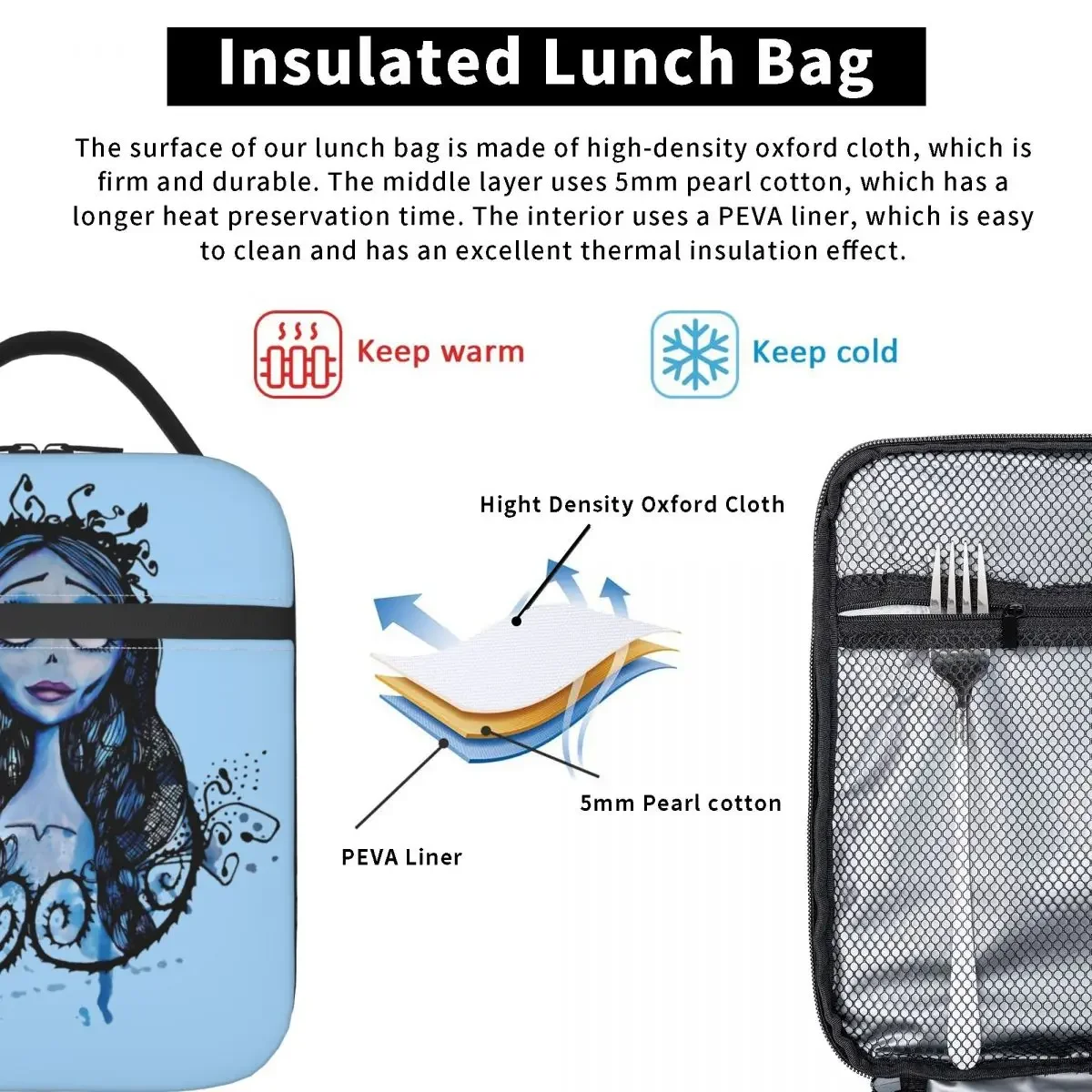 Watercolor Corpse Bride Insulated Lunch Bag Thermal Lunch Container Large Tote Lunch Box for Men Women Office Outdoor