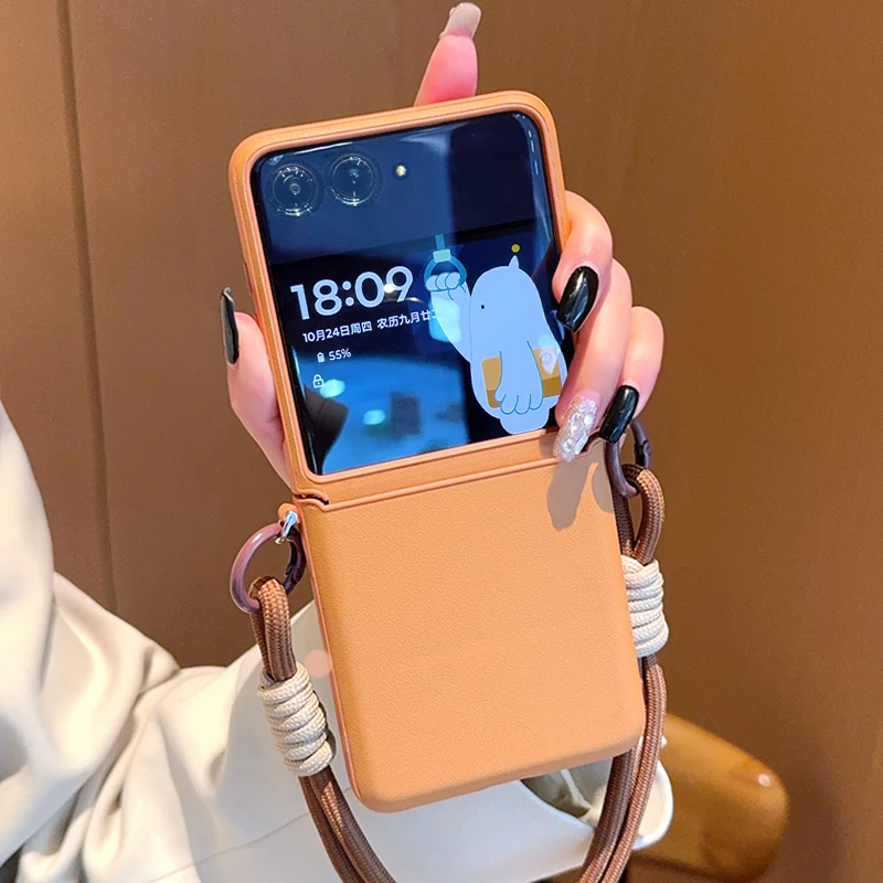 For Motorola Razr 50 Razr 50 Ultra Simple and stylish phone case in solid color with lanyard and PC hard shell veneer