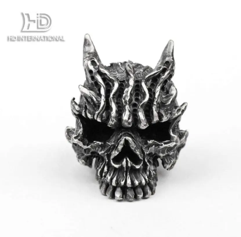 925 silver Raksha the Great Skull Ring, Dark Skull Ring, Devil Skull Ring, Horn Skull Ring, Ugly Skull Brass Handmade Jewelry