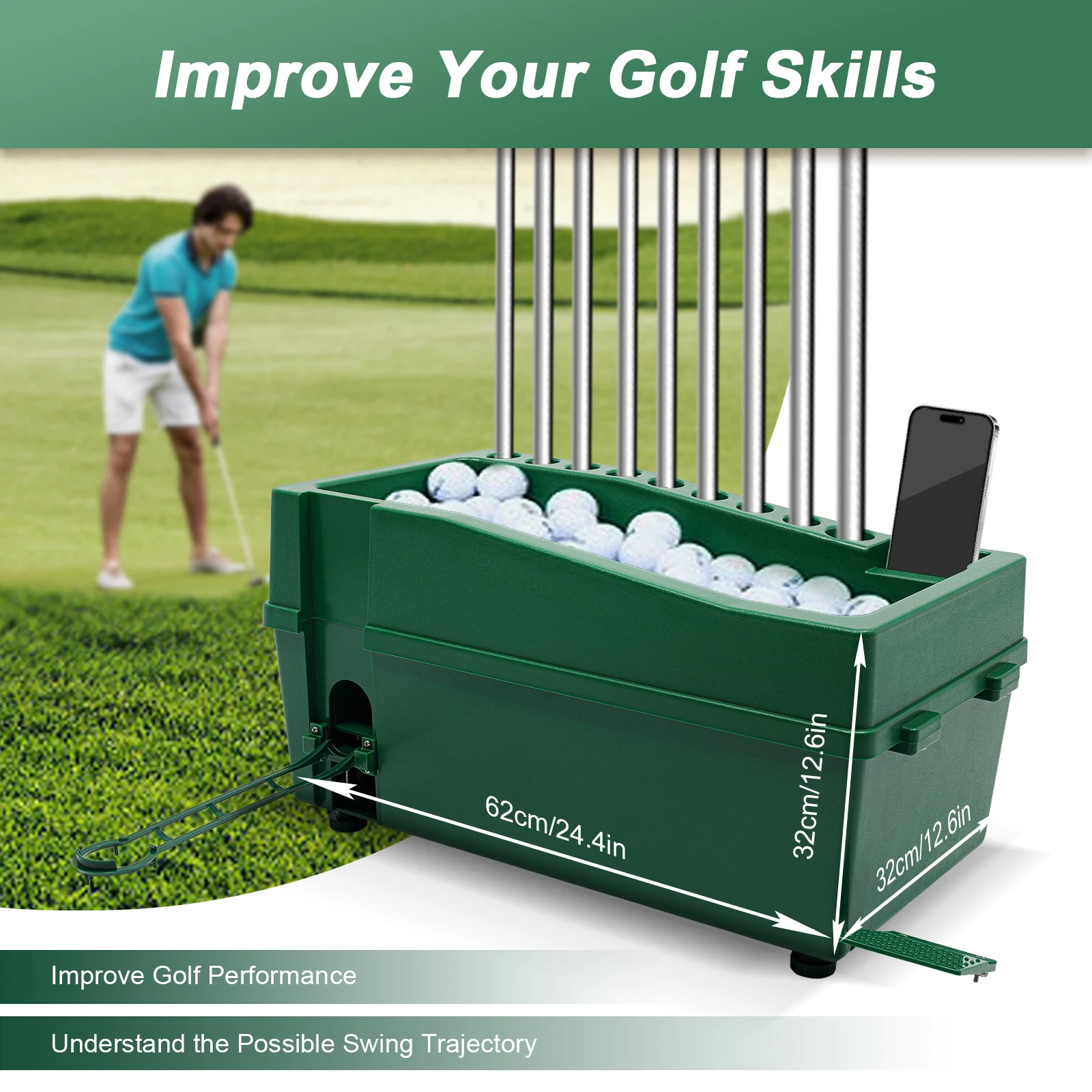 Green  ABS Automatic Golf Tee Machine for beginners, enthusiasts or professionals