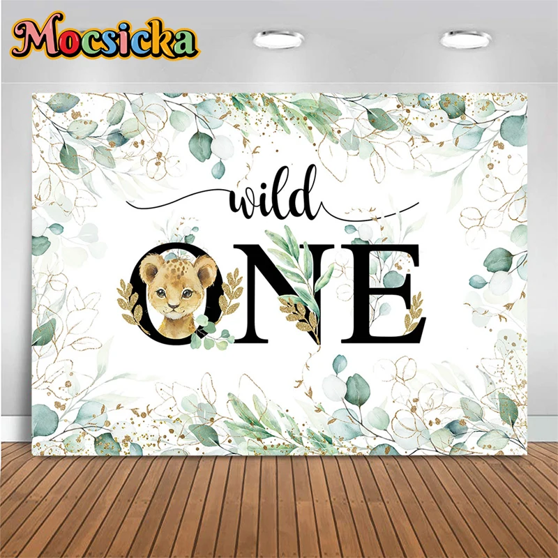 Mocsicka Safari Wild One Birthday Party Decoration Photography Background Leopard Green Leaves Props Backdrops Studio Photobooth