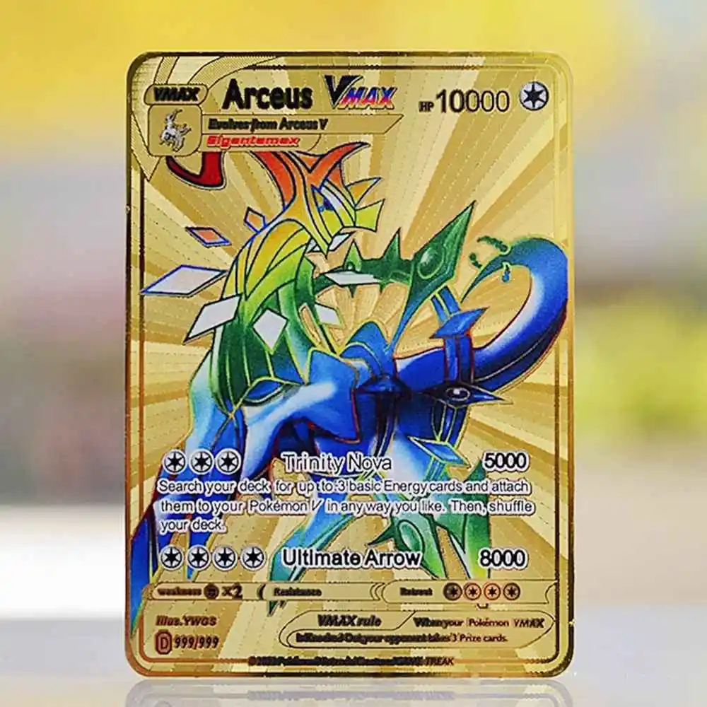 

10000HP Pokemon Cards Gold Metal Pokémon Letters Tcg Arceus Vmax Gengar Gx Pikachu Vstar Anime Games Playing Card Kids Toys Gift