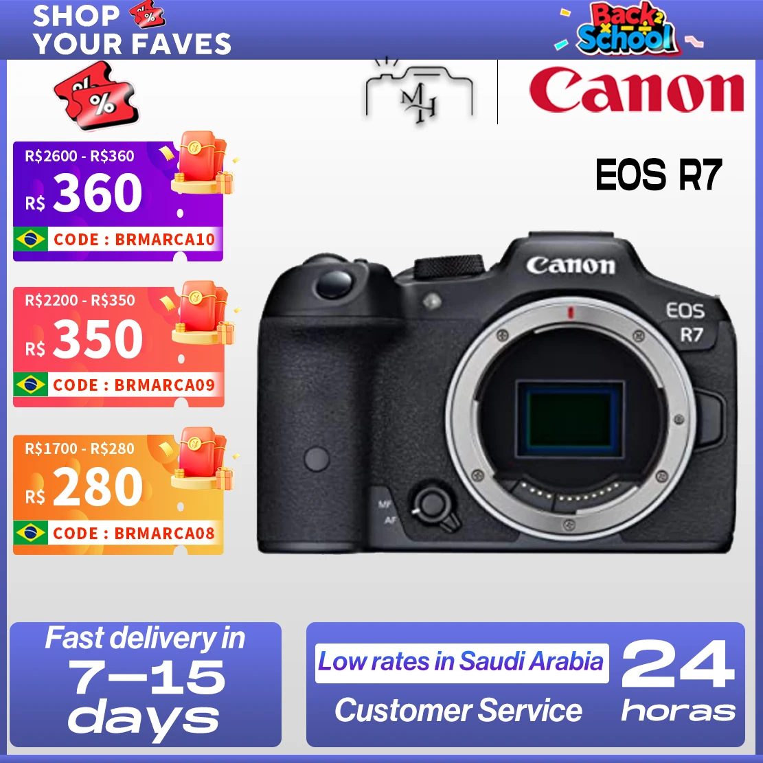 【Do Brasil】Canon EOS R7 APS-C Flagship Professional Mirrorless Digital Camera High-Speed Continuous Shooting 4K Video