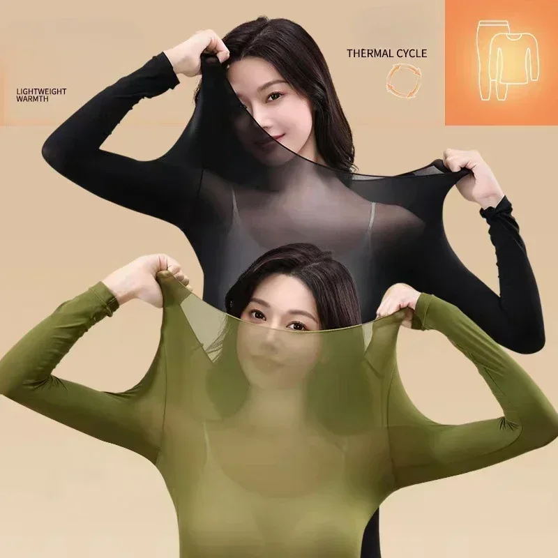 Thermal Underwear Sets for Women Sexy Winter Clothes Ultra-thin Warmth Suit Hyaluronic Acid Non-marking Invisible Heat Underwear