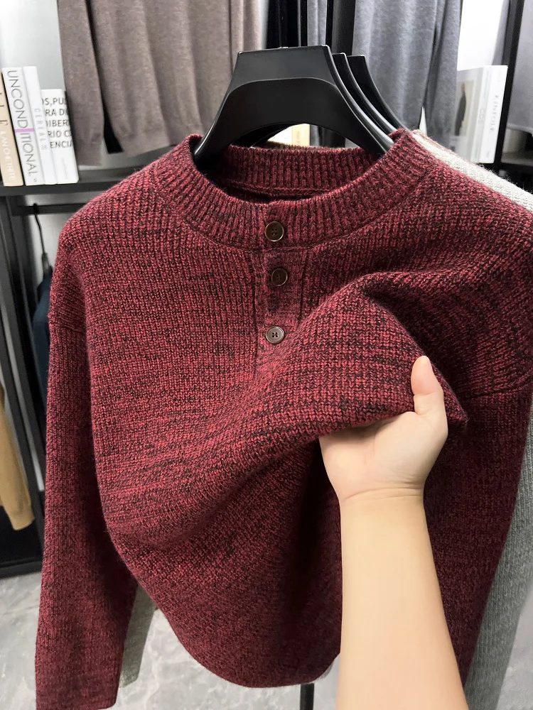 

Высококачественный модный свитер с круглым воротником мужской новый зимний толстый комфортабельный теплый корейский трикотажный джемпер