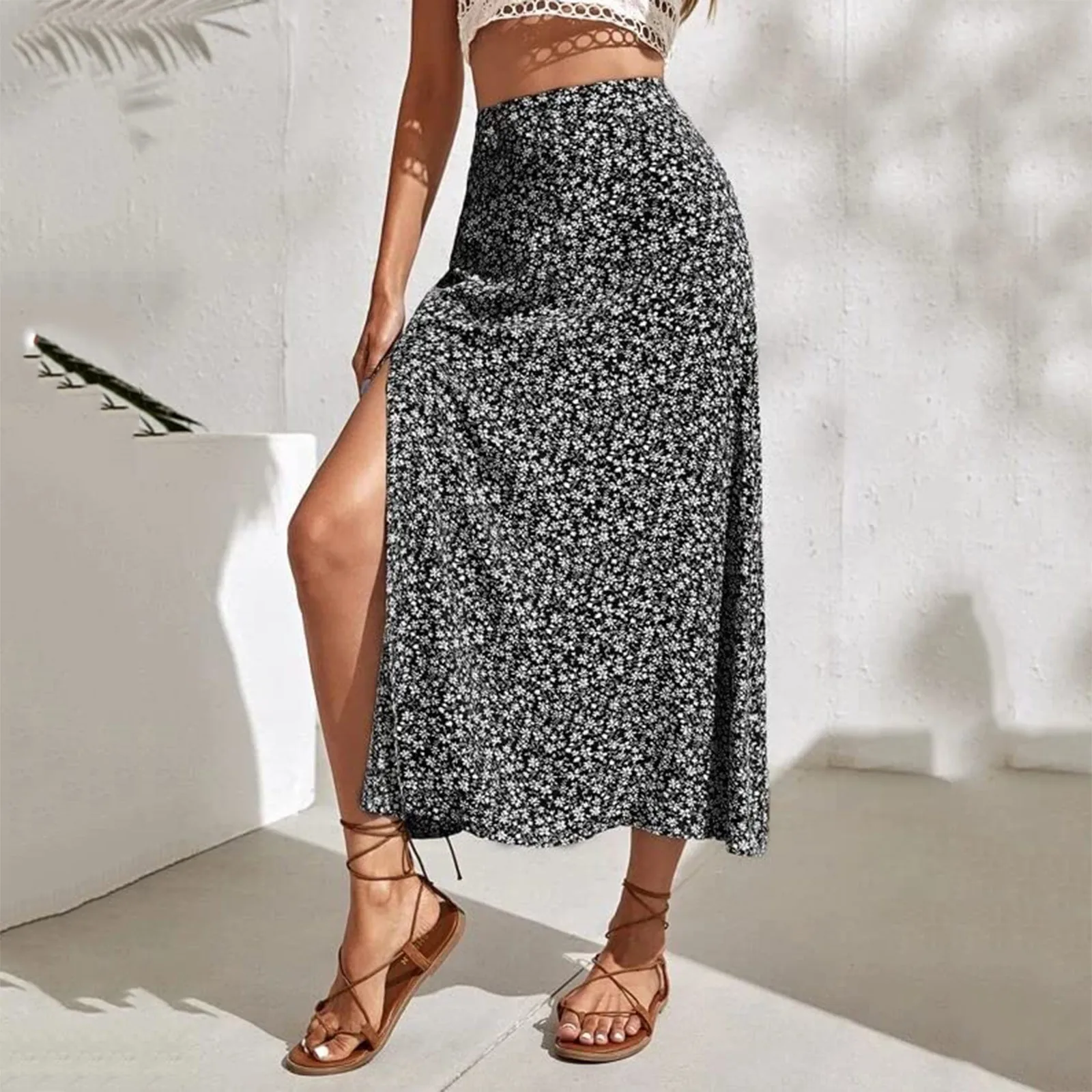 

Ladies 2024 Patchwork Skirt Women’S Elastic High Waist Boho Maxi Skirt Ruffle A Line Swing Long Womens Dressy Medio Vestido Wear