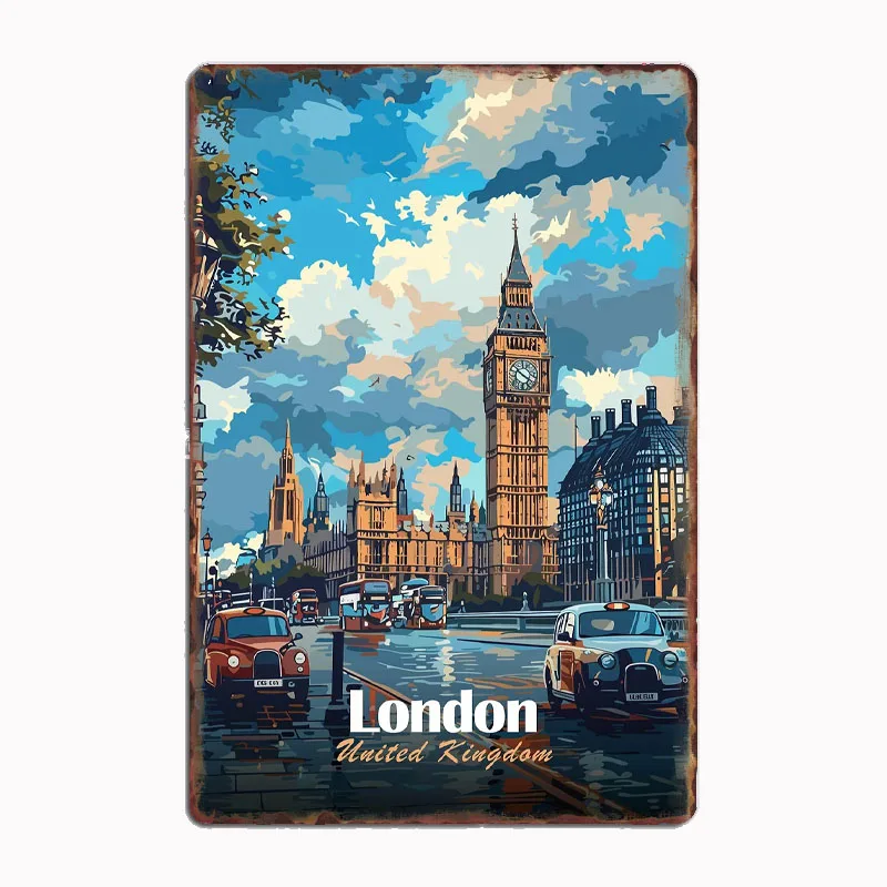 

London, United Kingdom Cityscape Travel City Poster Metal Sign Mural Plates Club Tin Home Decor Room Decoration Wall Decor