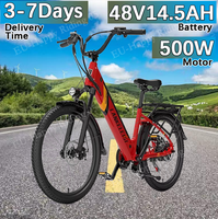 E-Bike 500W Brushless Motor 48V14.5AH Removable Battery Shock Absorber Electric Bicycle 24-Inch Tire Commuting Electric Bike