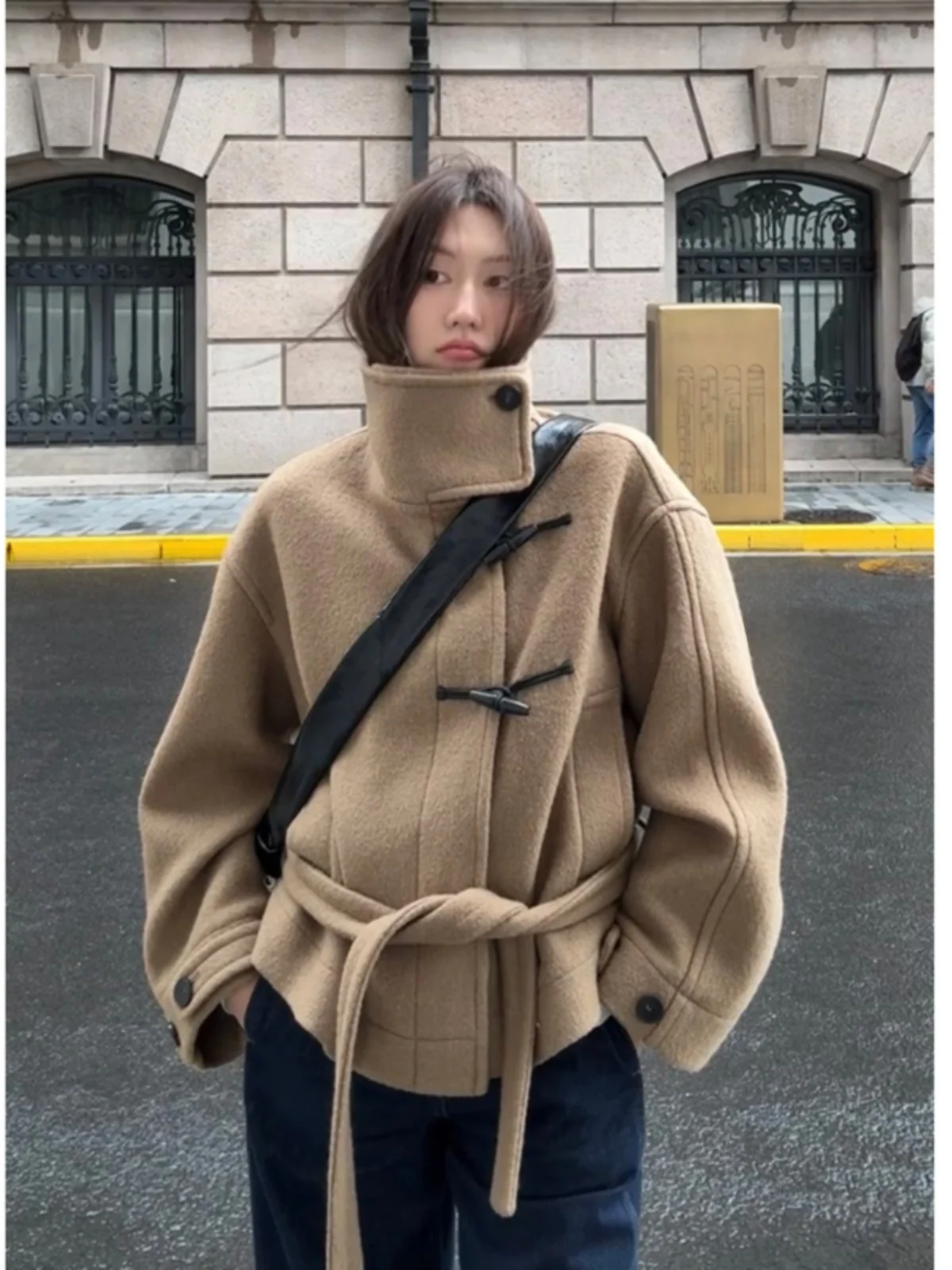 

Женское шерстяное пальто, новинка 2025, осень-зима, высококачественная верхняя одежда на пуговицах, корейская одежда, маленький размер, Thiened Long S...