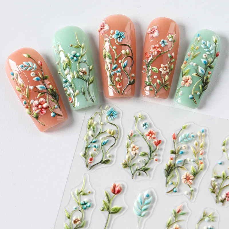 Autocollants pour ongles en relief marguerite 5D, motifs floraux frais de printemps, décalcomanies auto-adhésives en acrylique à cinq pétales, décorations pour Nail Art