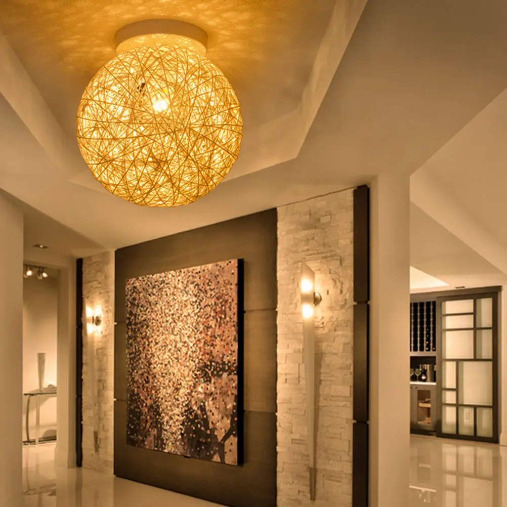 

1 шт. потолочный светильник в форме уникального ротангового шара, ночник, декоративный светильник для прихожей, балкона, коридора, украшение для дома