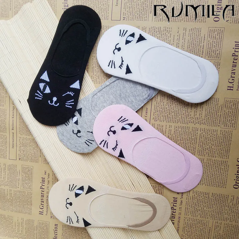 CAT Warm comfortable cotton bamboo fiber girl women's socks ankle low female invisible  color girl boy hosier 1pair=2pcs WS114