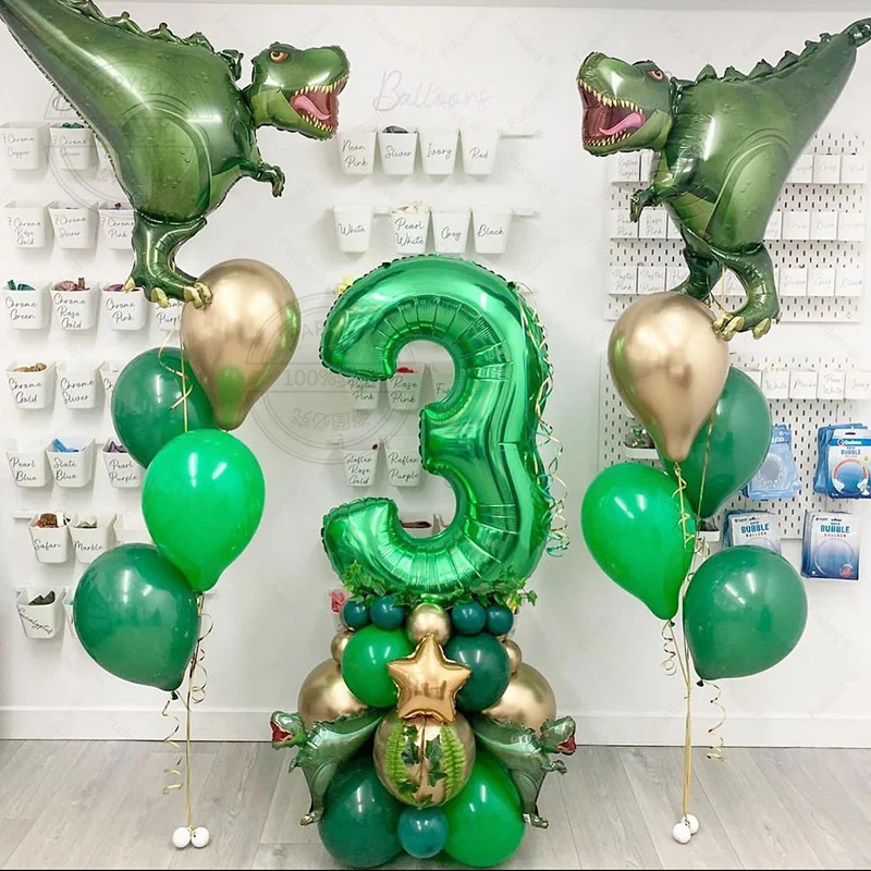 

37Pcs Jungle Party Dinosaur Birthday Balloons Green Number Foil Globos for Boy Birthday Toys Gift Baby Shower Decoration