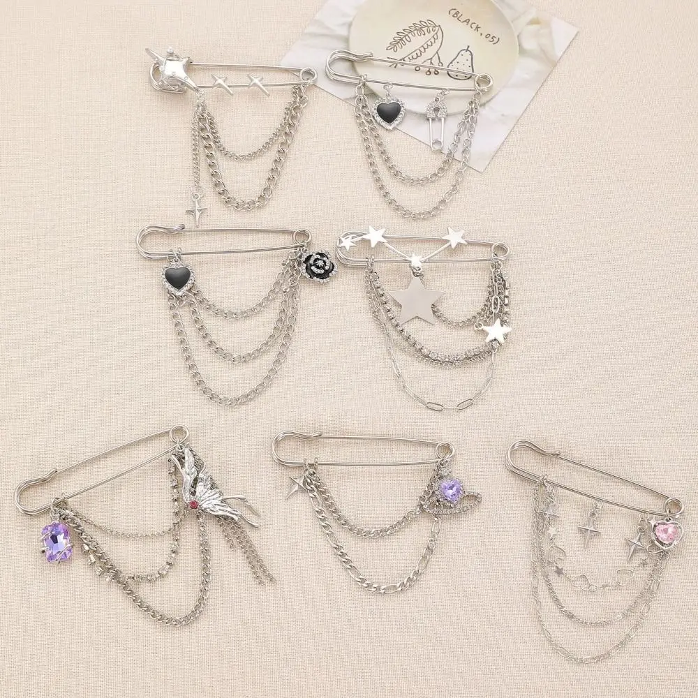 Metal Chain Chain Pendant Brooches Adjustable Detachable Tassel Chain Pin Retro Style Butterfly Design Collar Brooch