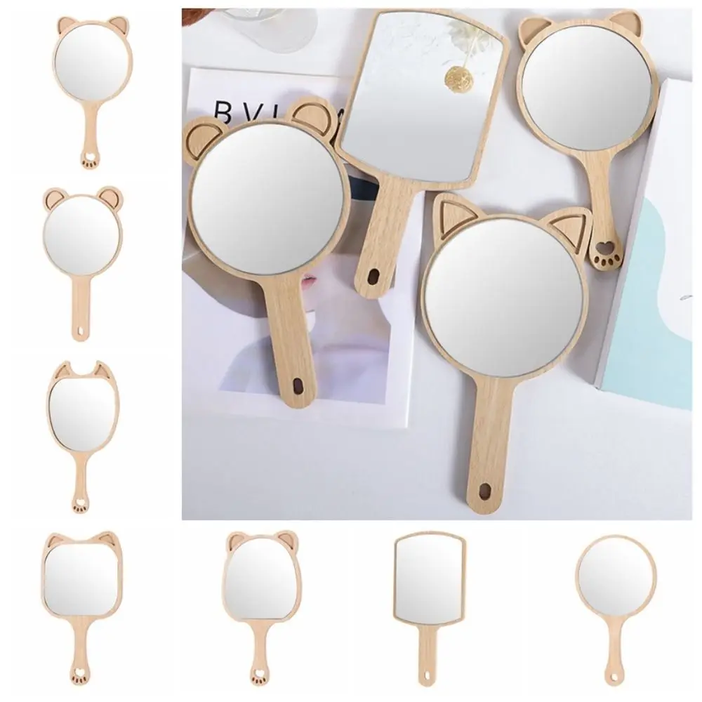 Creative Makeup Mirror with Handle Portable with Animal Ears Handheld Mirror Square/Round with Hanging Hole Cosmetic Mirror