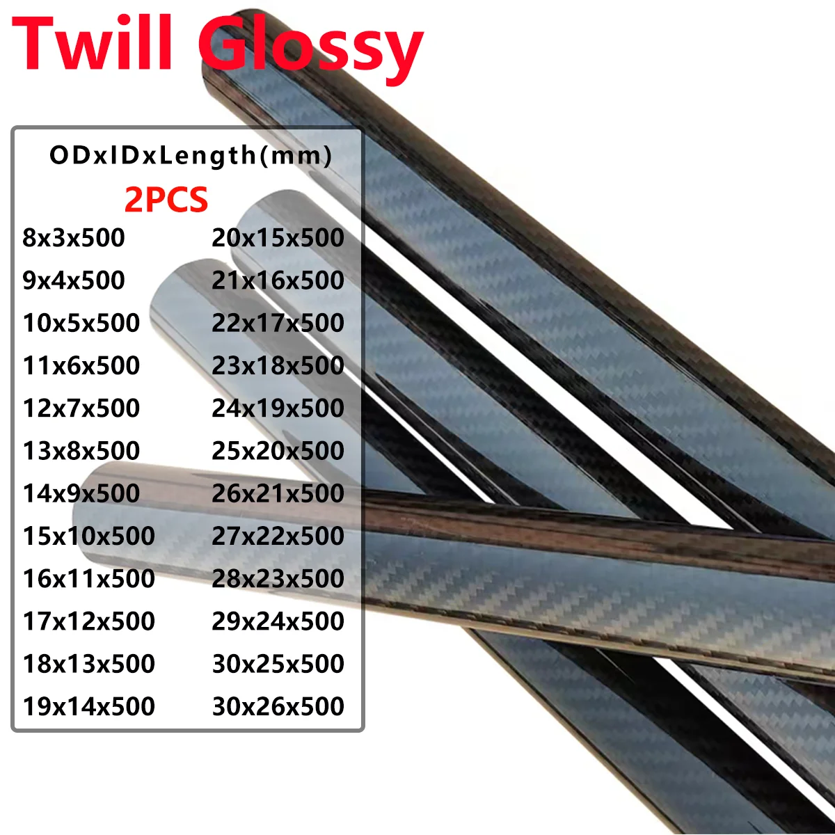 

3K Carbon Fiber Tube Twill Glossy 2 PCS 500MM Long High thickness 2.5mm Strength Carbon Fiber Tube is used for model airplanes