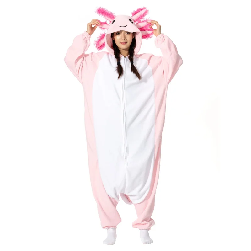 Eleimos Halloween onesie pink axolotl for women men adult animal kigurumis pyjamas cartoon pajama homewear cosplay costume