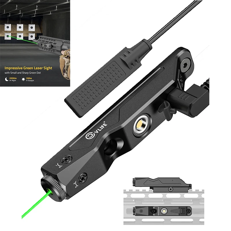 

CVLIFE Tactical Green Laser Sight Low Profile Rechargeable Strobe Mode and Pressure Switch Compatible with M-Lok Picatinny Rail