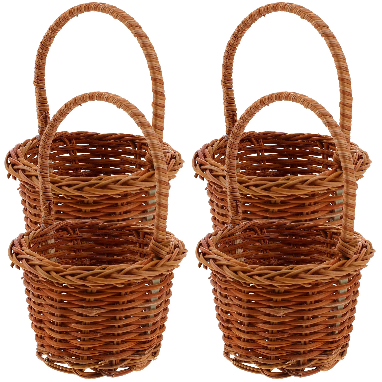 

4Pcs Woven Flower Baskets with Handle Multipurpose Mini Basket for Home Office Restaurant Window Sill Desk Decoration