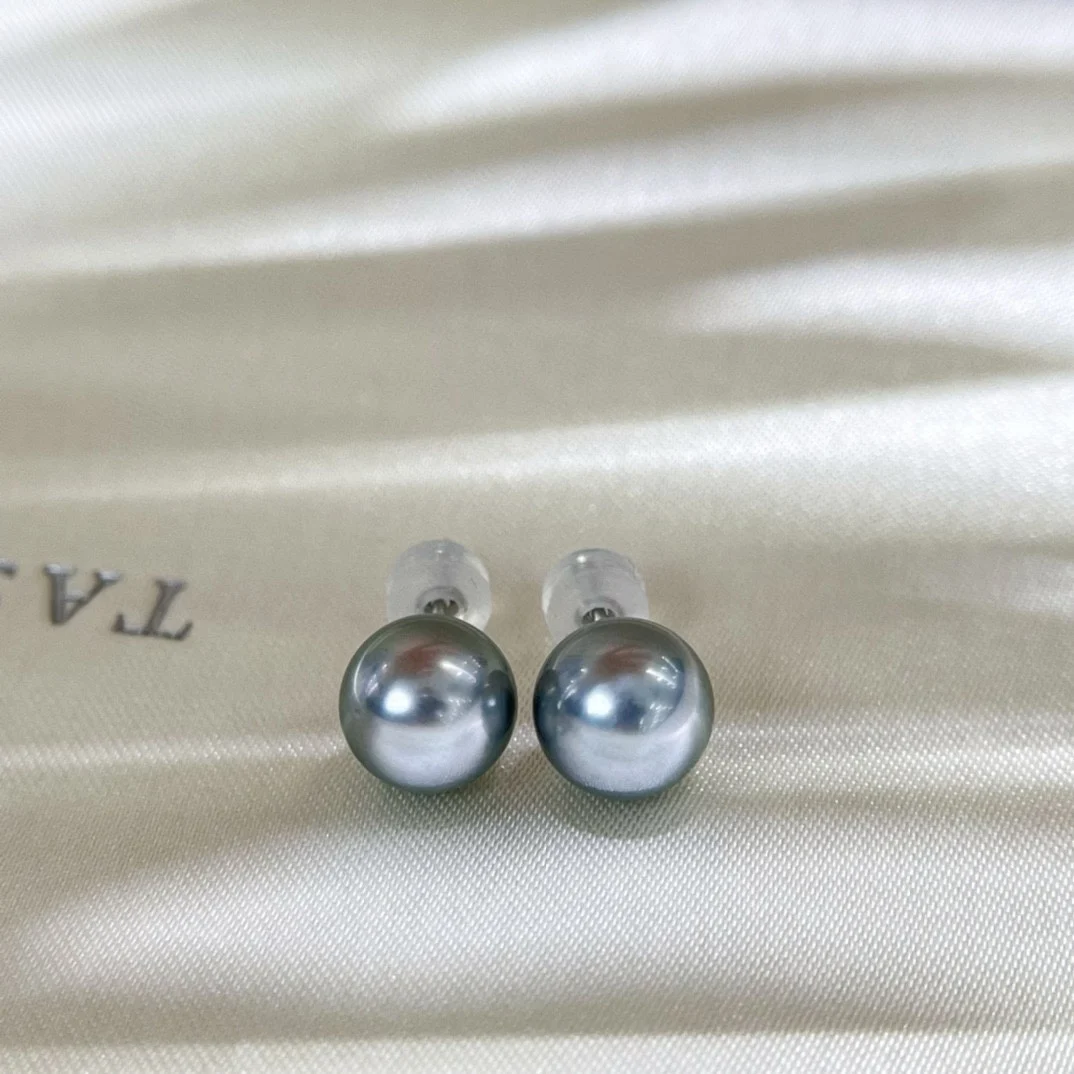 

Solid 18K Gold Tahitian Origin 9-10mm Natural Sea Water Black Tahiti Pearls Earrings Studs for Women Fine Jewelries Presents