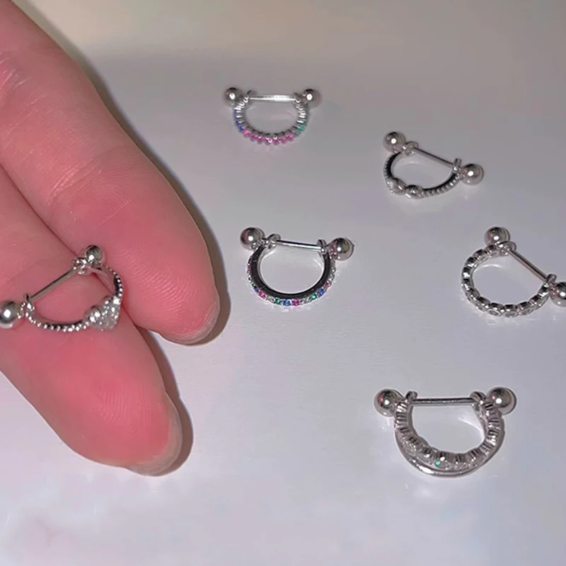 Punk Rhinestone Silver Color Zircon Cz Nose Hoop Helix Cartilage Earring Daith Snug Tragus Ring Ear Piercing Body Jewelry