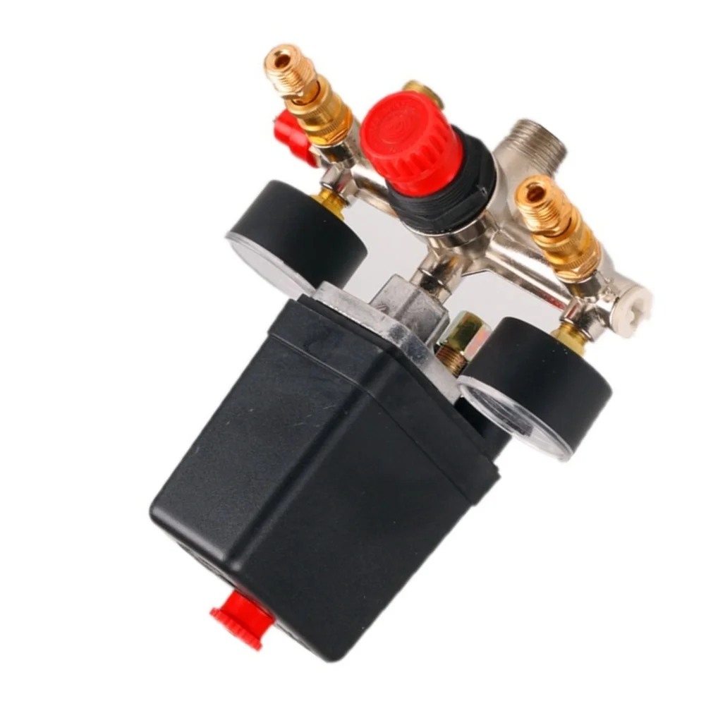 90-120 PSI Pressure Switch Valve with Dual Plastic Gauges for Air Compressor and Compatible with Standard Mounting Brackets