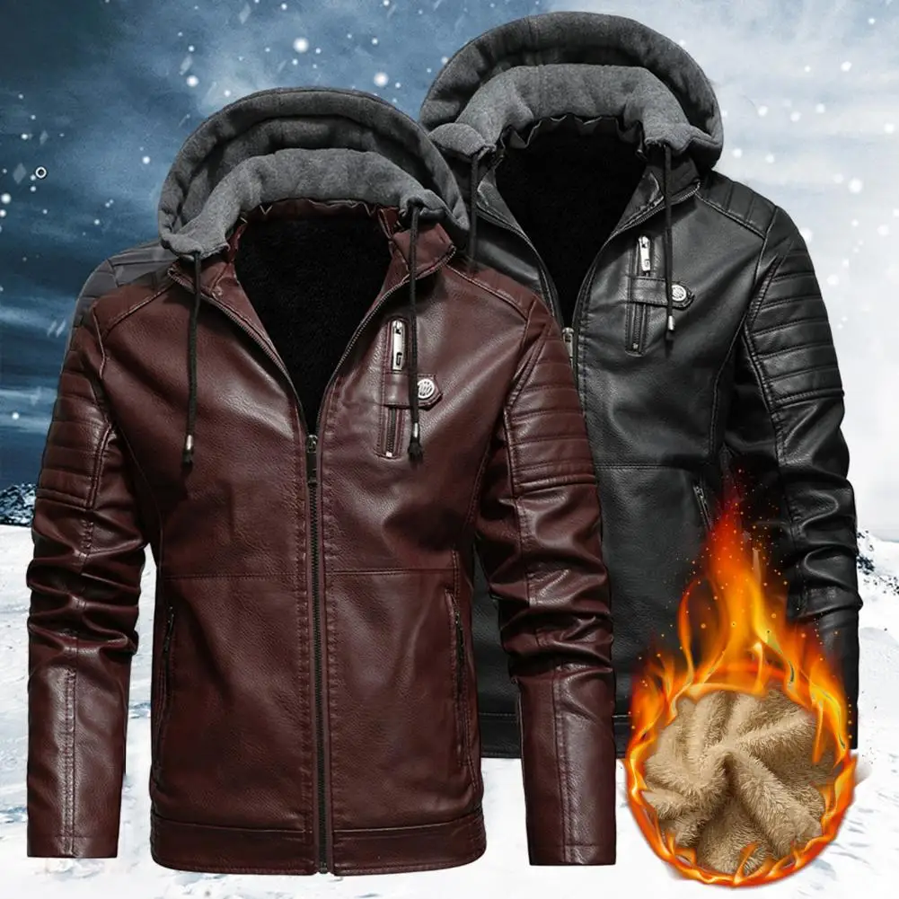 

Men Jacket Fleece Liner Faux Leather Motorcycle Biker Jacket Windbreaker 2022 Spring Autumn Hot Outwear Jacket Coats chaquetas