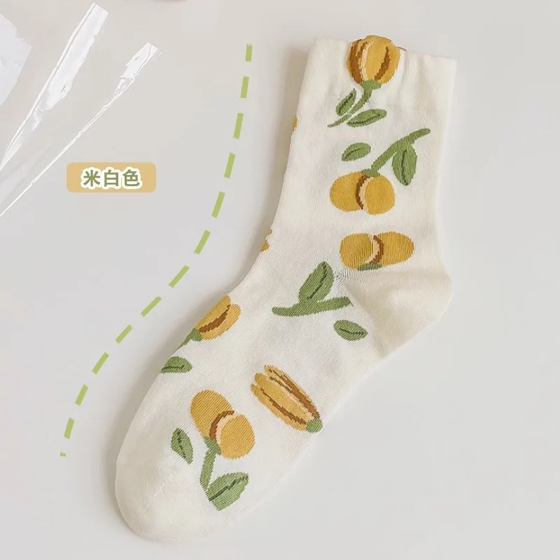 5 pares 3d floral feminino meados de bezerro meias quentes estilo japonês primavera outono casual menina escola meias longas tornozelo mulher 2025