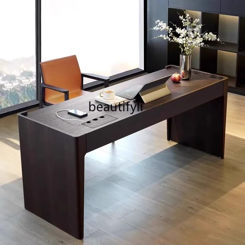 

Italian minimalist solid wood desk light luxury study workbench computer desk home desk