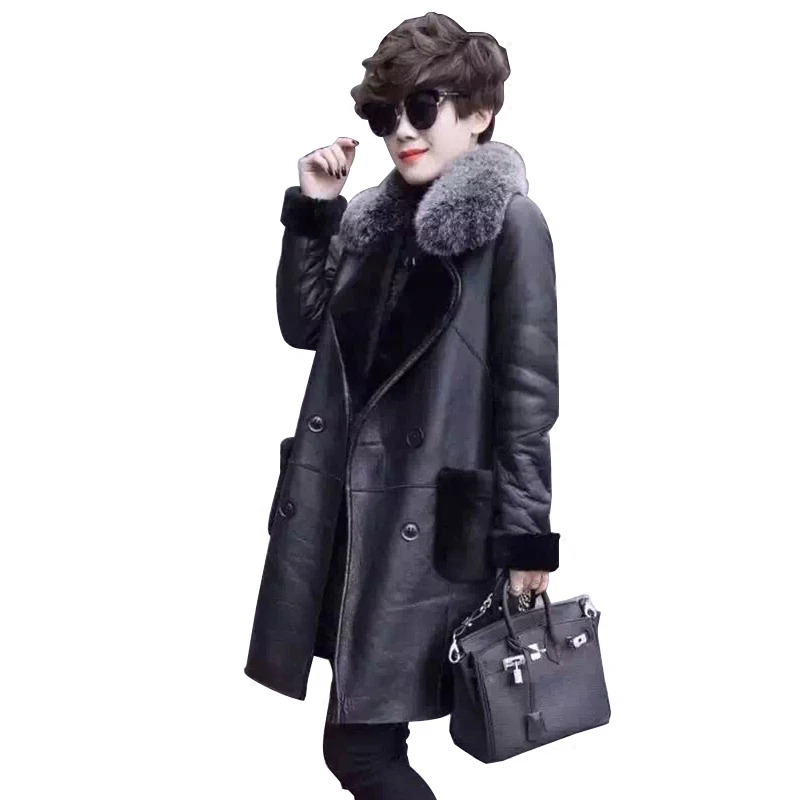 

Winter Coats Women Thick Faux Leather Coat Female Faux Fur Collar PU Leather Jacket Aviator Jacket leather warm Overcoat A1033