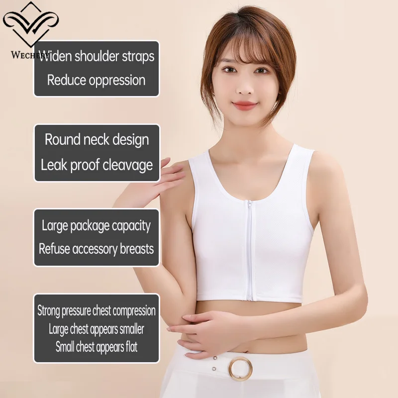 Wechery Female Clothing Mesh Thin Quick Drying Front Zipper Chest Vest Breast Binder Sports Top Women's Tanks
