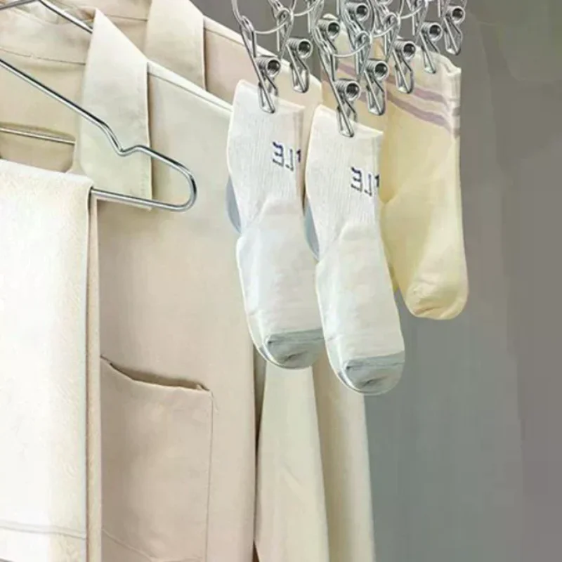 10/16 Clips Sock Drying Rack Wall-Mounted Stainless Steel Underwear Drying Rack Durable With Detachable Clips Space Saving