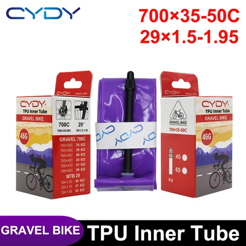 Imagen 1 del producto CYDY bicicleta de carretera 700C TPU tubo interior 700x35 38 40 45 47 50C cámara neumático de bicicleta válvula francesa 45/65MM neumático de bicicleta MTB 29x1,5 1,75 1,9