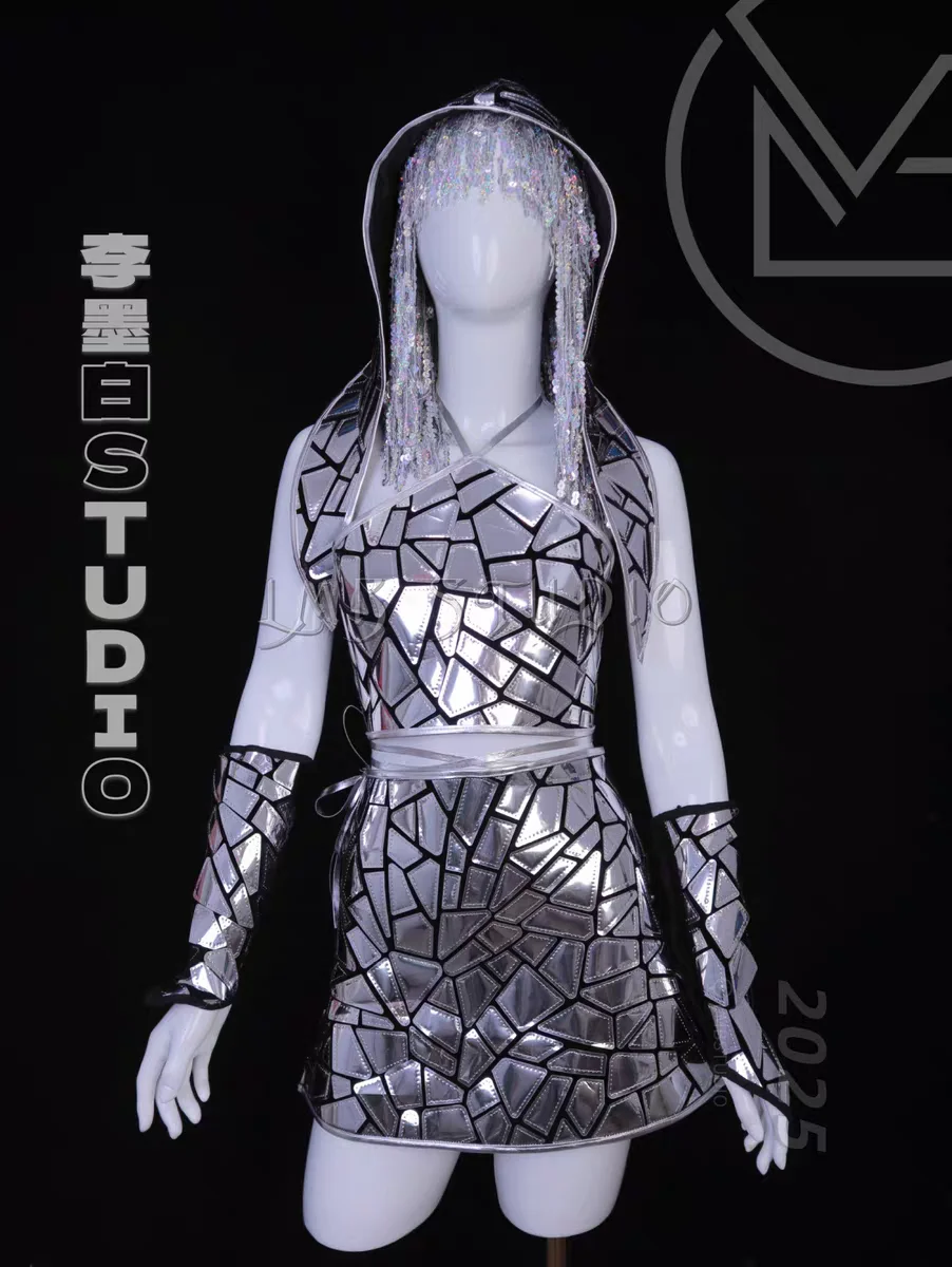 

Silver Lens Split Set Bar Nightclub Holiday Party Female Singer Dance Team Guest Female Group Performance Costume Props