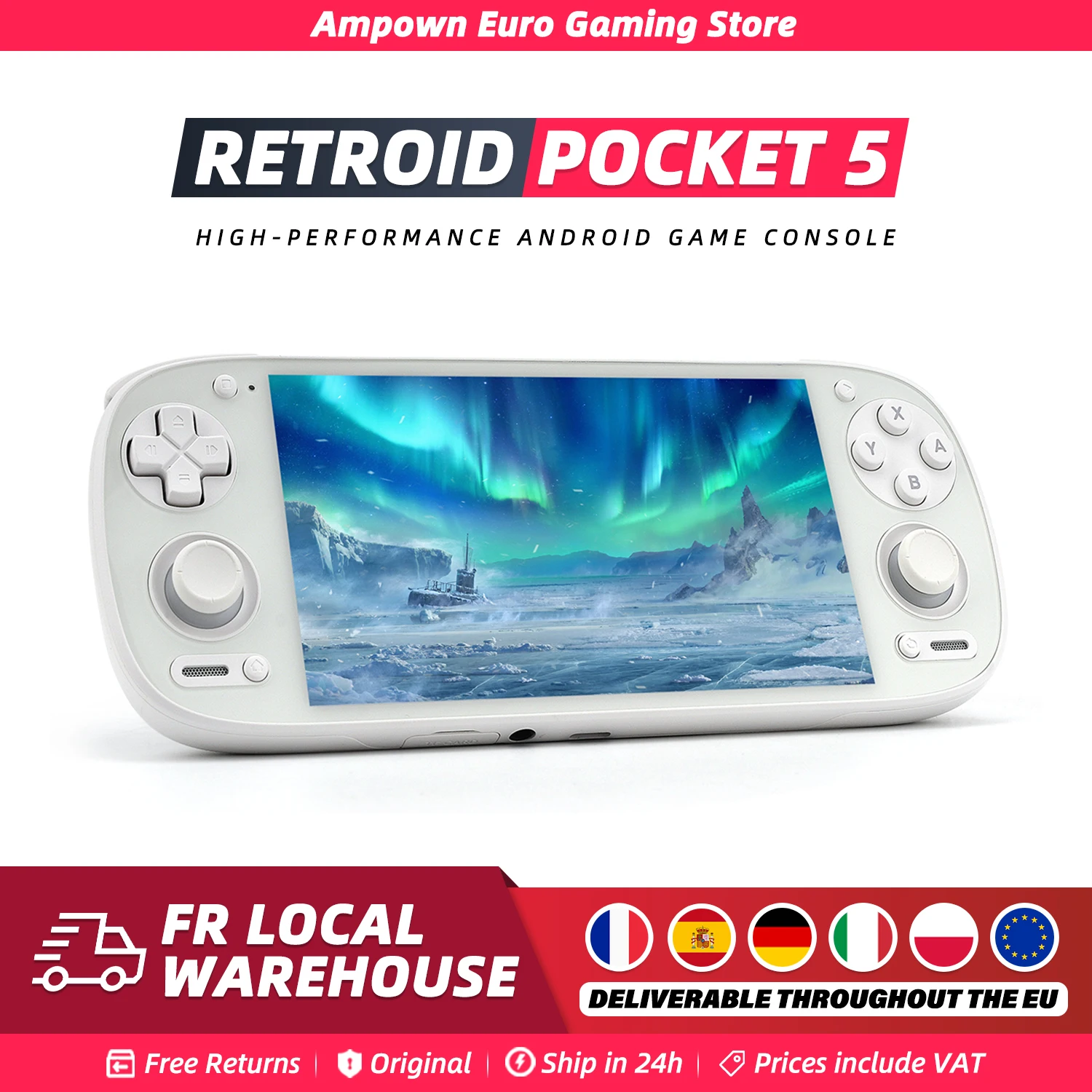 Retroid Pocket 5 Console de jeu portable 5.5 ''écran AMOLED Android13 Joystick effet d'éclairage rvb jeux vidéo de refroidissement actif