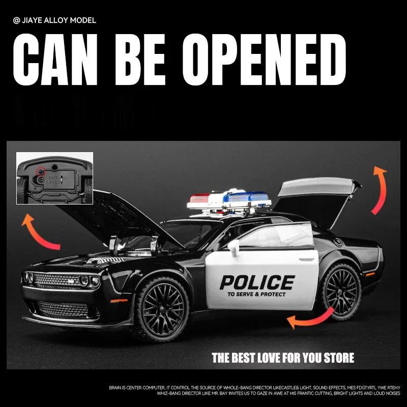1:32 Dodge Hellcat Poloce Toy Car Die Cast Metel Cars Toy Pull Back Hellcat Model Cars with Sound and Light Hellc for Kids
