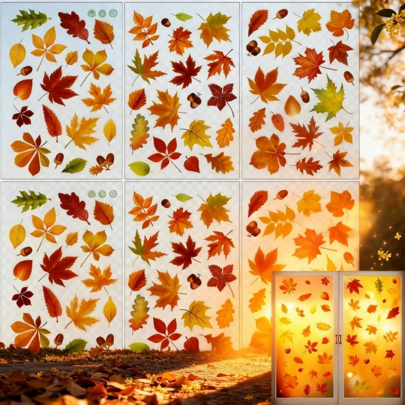 Herbstliche Ahornblatt-Fensteraufkleber, abnehmbare PVC-Wandaufkleber für Wohnzimmer, Schlafzimmer, Arbeitszimmer, wasserfeste Vinyl-Dekorationen, Danke