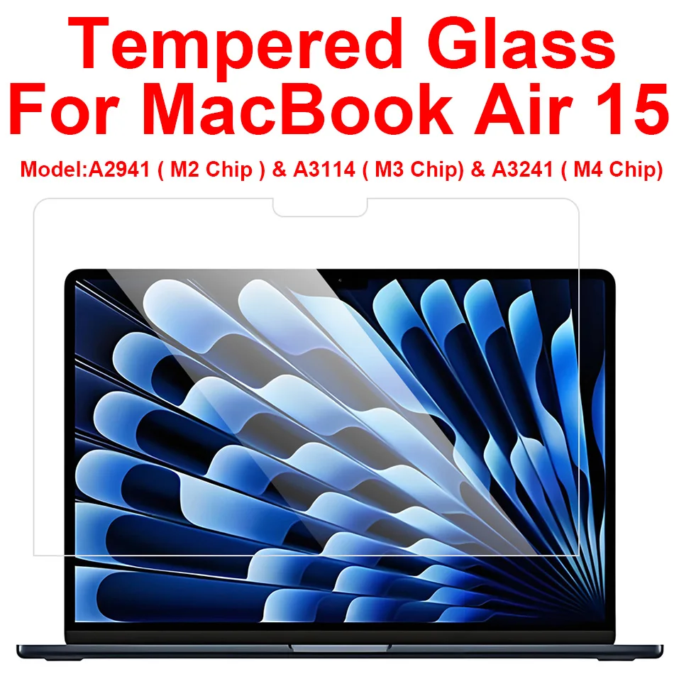 Tempered Glass for MacBook Air 15 Model A2941 M2 A3114 M3 A3241 M4 2023 -2025 Released Anti-scratch Protective Screen Protector